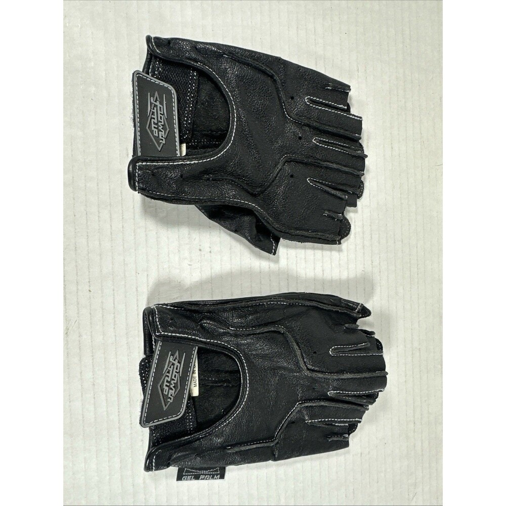 Vintage Power Trip Black XL Fingerless Leather Gloves. Motorcycle Riding.
